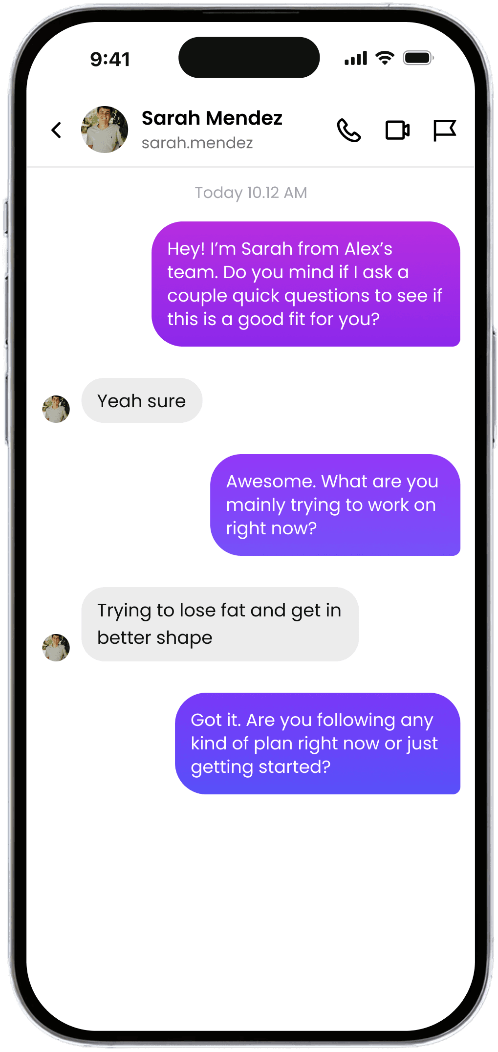 Instagram DM conversation preview in Cloziq